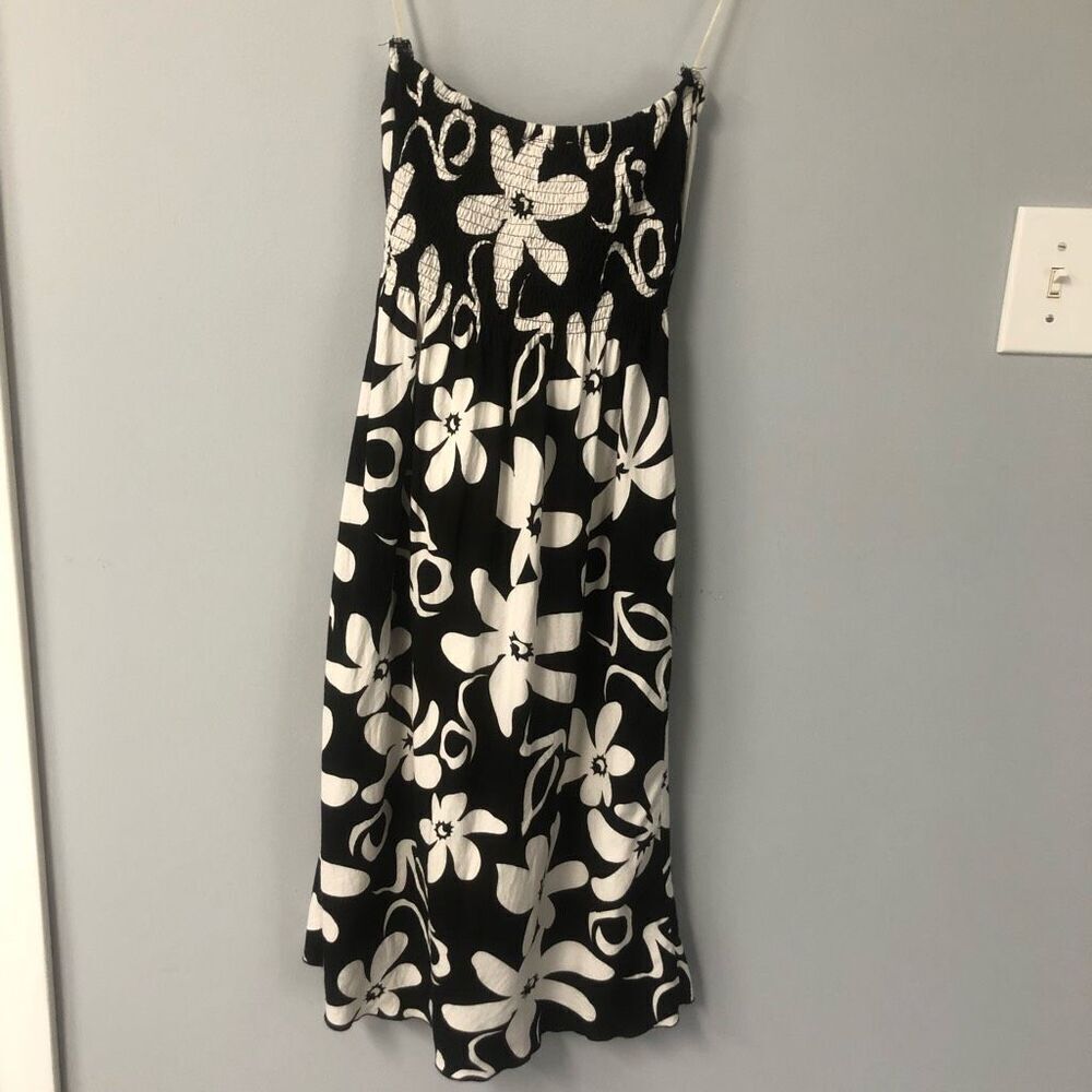 tiki palm hawaiian themed flower black and white vintage y2k strapless - Picture 7 of 11